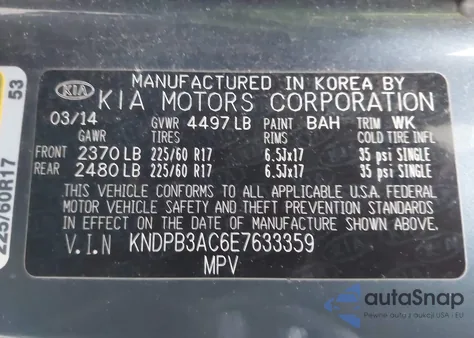 2014 Kia Sportage Lx from USA, damaged, VIN KNDPB3AC6E7633359